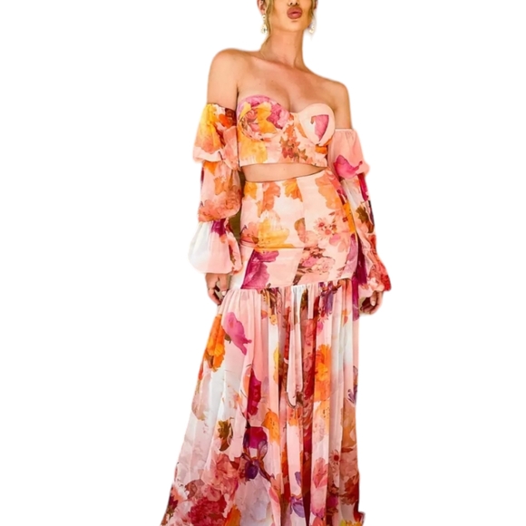 Asos Design floral bustier top with puff sleeves Size 4 NWT - Picture 3 of 13